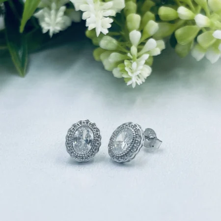 Oval Cubic Zirconia Pave Halo Studs 10x8