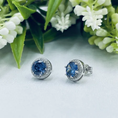 Tanzanite Cubic Zirconia Pave Halo Studs 10mm