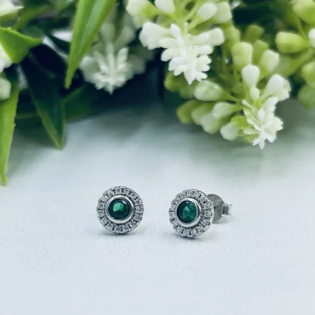 Green Cubic Zirconia Pave Halo Studs 8mm