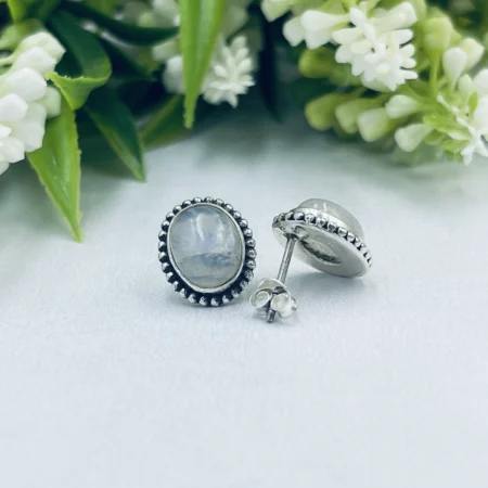 Detailed Moonstone Oval Studs 11x14