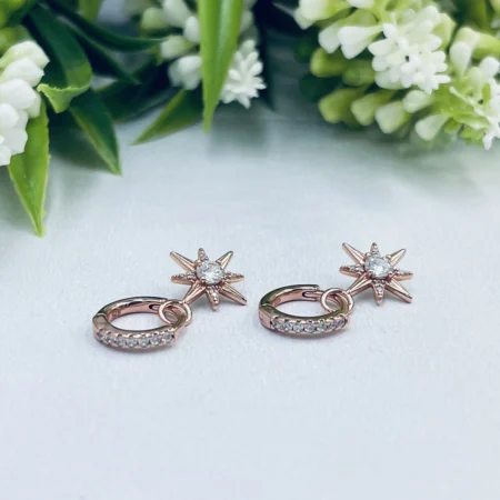RoseGold Plated Cubic Zirconia Bethlehem Star Huggies 22x12