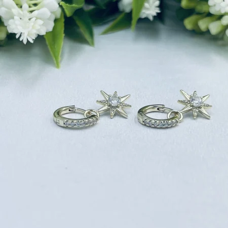 9ct Gold Plated Cubic Zirconia Bethlehem Star Huggies 22x12