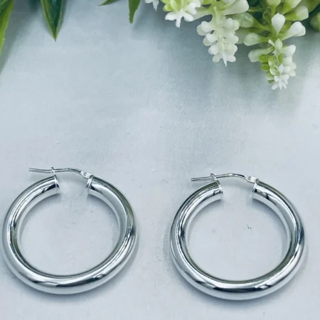 Plain Silver Round Hinge Hoops Size 33x5