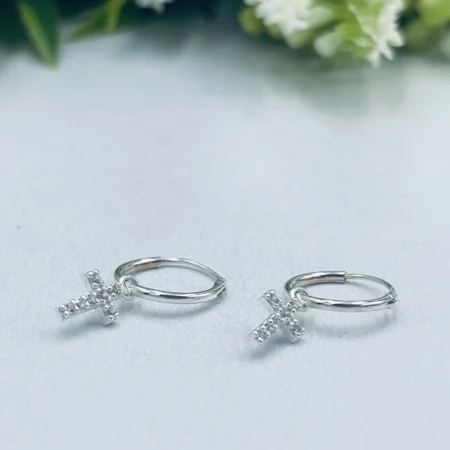 Sterling Silver 12mm Sleeper with Cubic Zirconia Cross