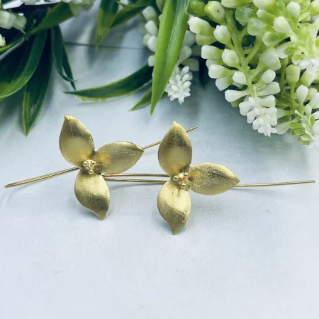 Sterling Silver 9ct Gold Plated Orchid Flower Earring