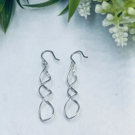 Sterling Silver Twist Spiral Helix Earrings 35mm