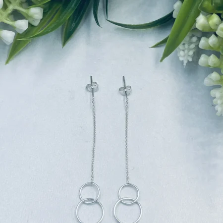 Sterling Silver Threaded with Double Hoops Earrings 50mm