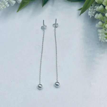 Sterling Silver Threaded with Ball Earrings 50mm
