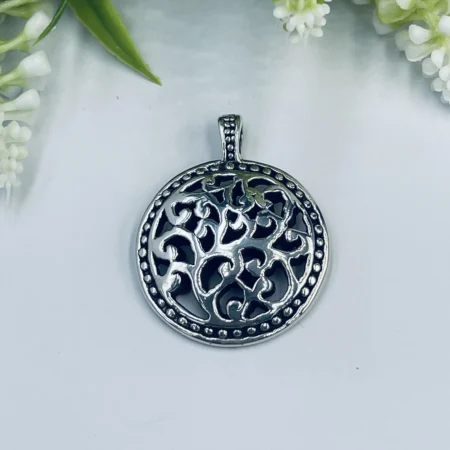 Sterling Silver Bulky Round Pendant with Detail 40x35