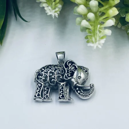 Sterling Silver Elephant Pendant with Filigree Pattern 35x30