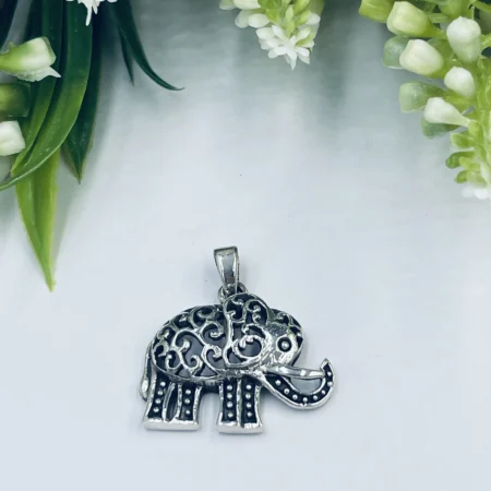 Sterling Silver Elephant Pendant with Filigree Pattern 28x27