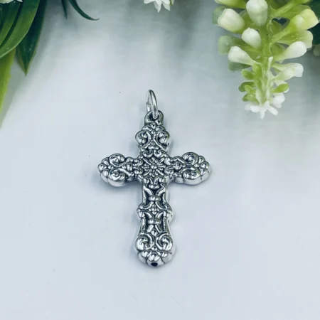 Sterling Silver Filigree Pattern Cross Pendant 42x25