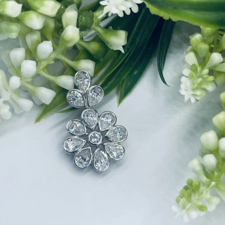 Sterling Silver Fancy Cubic Zirconia Flower Design Pendant 32x20