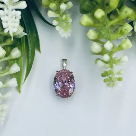 Sterling Silver Pink Cubic Zirconia Pendant 25x13