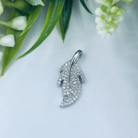 Sterling Silver Cubic Zirconia Feather Pendant 24x10