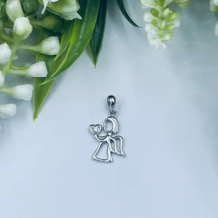 Sterling Silver Angel Pendant with Cubic Zirconia Heart 20x12