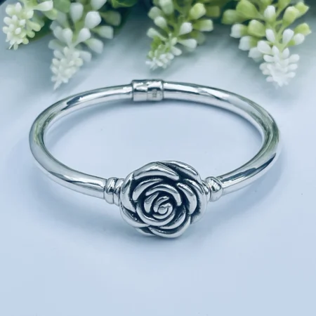 Hinged Bangle with Classic Rose