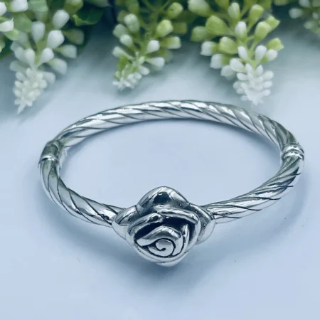 Hinged Twisty Bangle with Classic Rose