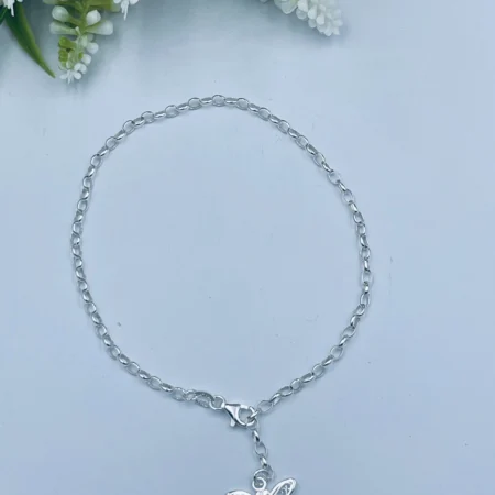 Sterling Silver Ankle Bracelet with Dragonfly Charm 26cm