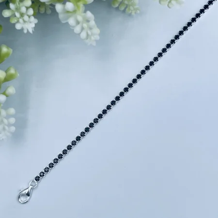 Sterling Silver Black Onyx Cubic Zirconia Tennis Bracelet 3mm