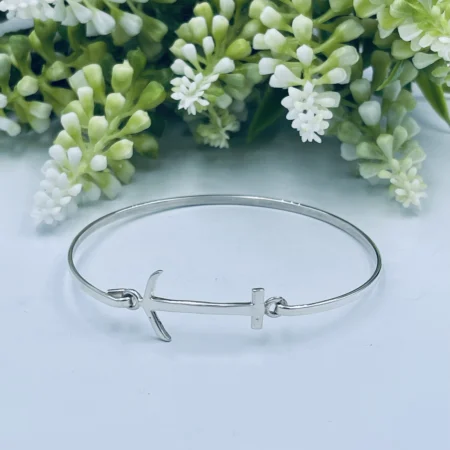 Sterling Silver Anchor Hinged Bangle 60 diameter
