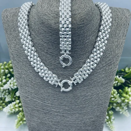 Sterling Silver Solid Wide Woven Link Necklace 15mm