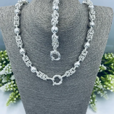 Sterling Silver Byzantine & Ball Necklace