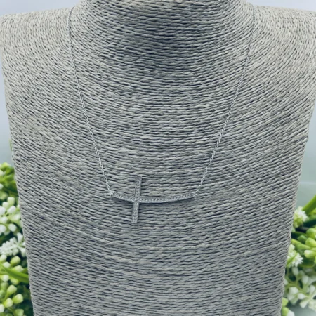 Sterling Silver Cubic Zirconia Cross Necklace 45cm-50cm