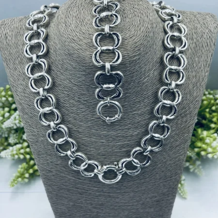 Sterling Silver Clover Link Statement Necklace set