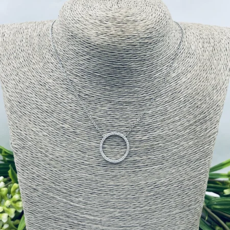 Sterling Silver Cubic Zirconia Circle of Life Necklace 19mm
