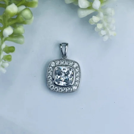 Sterling Silver Square Cubic Zirconia Pendant 15mm