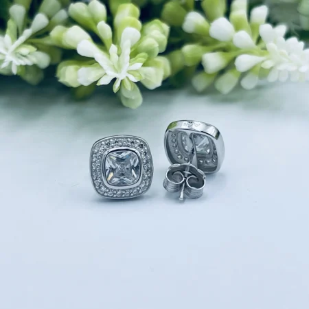 Sterling Silver Square Cubic Zirconia Earrings 12mm