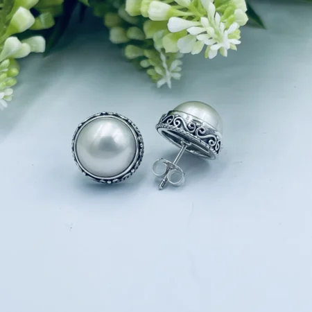 Sterling Silver Detailed Setting Mabe Earring 15mm
