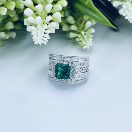Sterling Silver 16mm Classic square Emerald Cubic ring