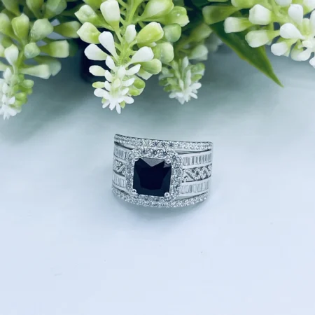 Sterling Silver 16mm Classic square Onyx Cubic ring