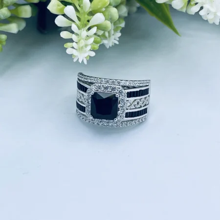 Sterling Silver 16mm Classic square Onyx Cubic ring