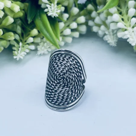 Sterling Silver Oxi Rope Etched Spiral ring 33mm