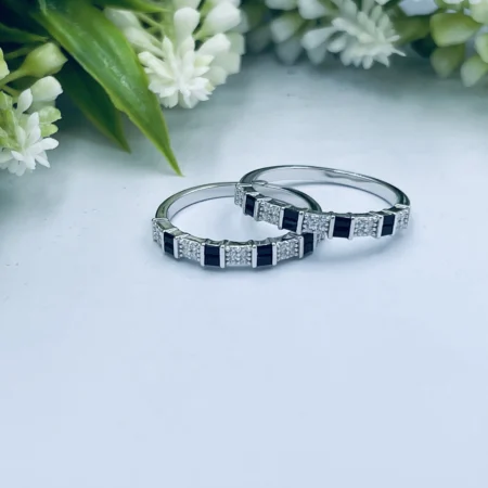 Sterling Silver Ring with Onyx & White Cubic Zirconia