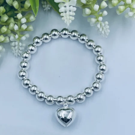 Sterling Silver Ball Bracelet with Heart Charm 15+8