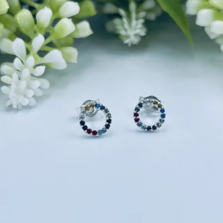 Sterling Silver Rainbow Cubic Zirconia Stud Earrings 7mm