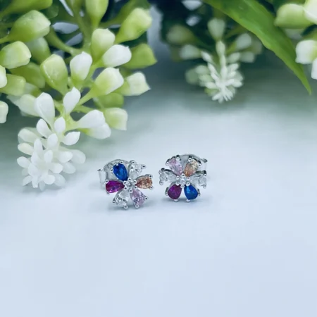 Sterling Silver Multi Colour Flower Studs 8mm