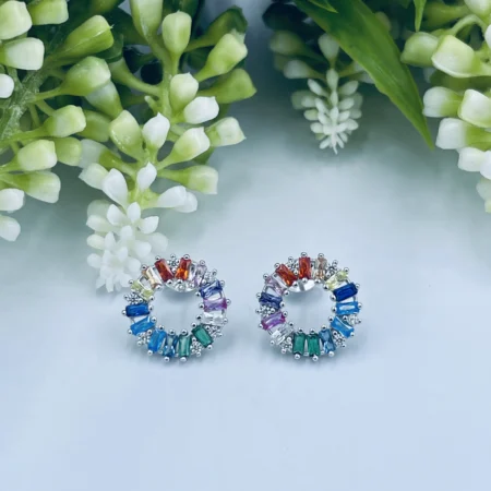 Sterling Silver 15mm Multi Colour Circle of life studs