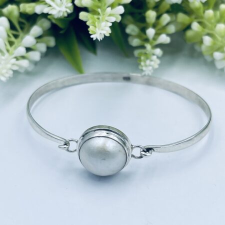 Sterling Silver White Mabe Bangle 67mm