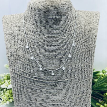 Sterling Silver 7 Cubic Zirconia Stones Necklace 40/43cm