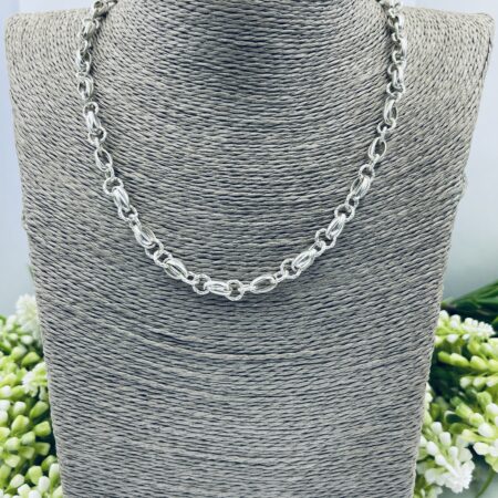 Sterling Silver Trip Oval Linked Necklace