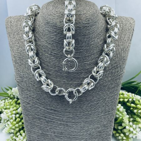 Sterling Silver Bezentine Chain & Bracelet 14mm with Sig Clasp