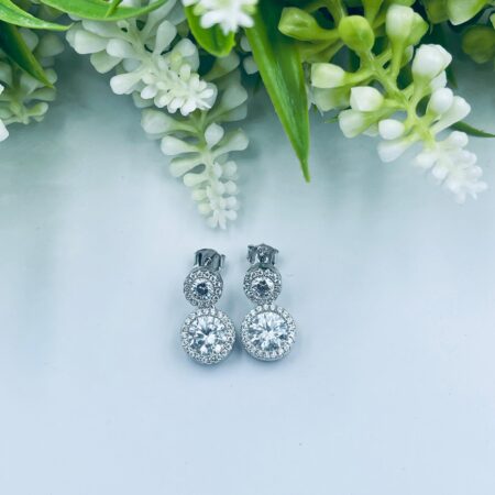 Sterling Silver Cubic Zirconia Halo Studs 16x10