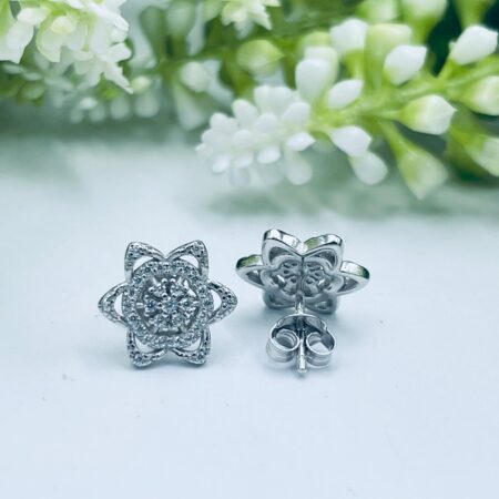 Sterling Silver Cubic Zirconia Flower Studs 12mm