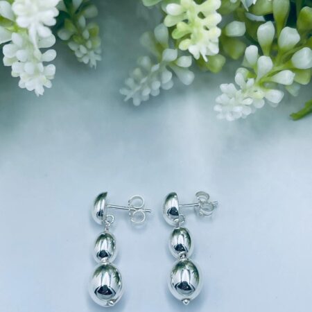 Sterling Silver Hanging Oval Ball Earrings with Stud 30mm
