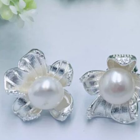 Sterling Silver Flower Pearly Studs 15x15
